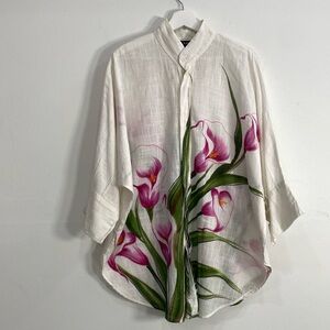 Boho Art to Wear Button Down Top Organic Cotton Hand Painted One Size